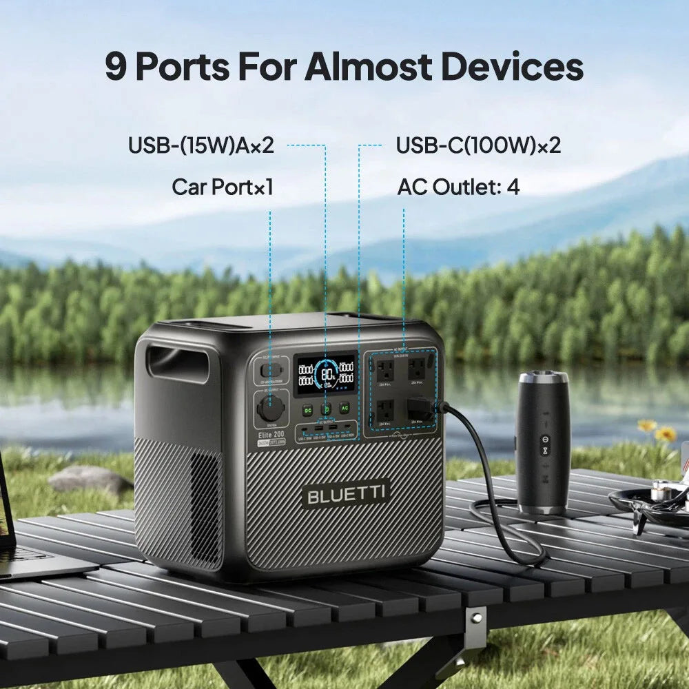 BLUETTI Elite 200 V2 2600W 2073.6Wh Large Capacity Solar Ready Power Station Multi Port Pure Sine Wave Battery Pack for RV Overlanding Van Life Camping Outdoor Construction Travel