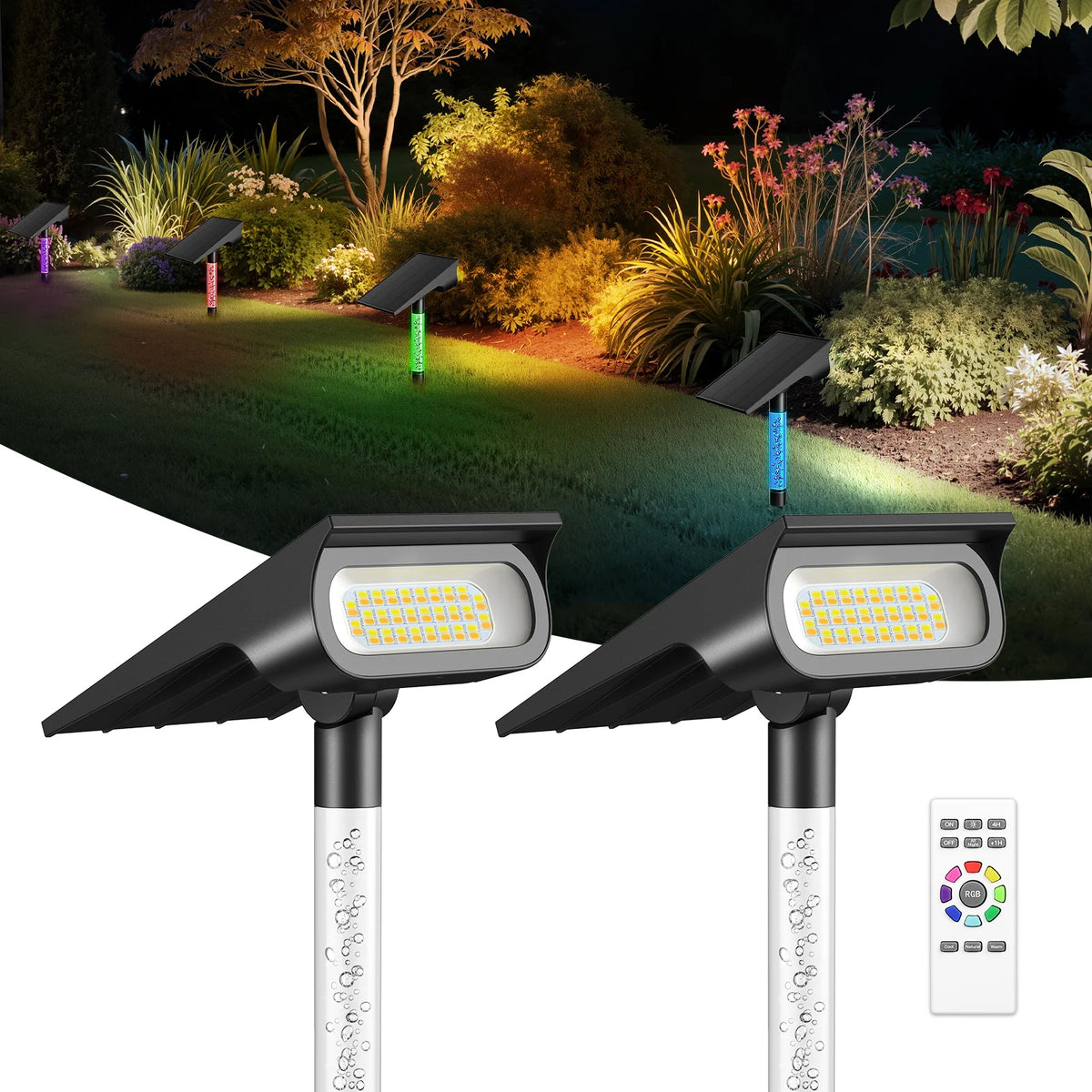 intelamp Long Battery Life 4000mah 2 Pack Outdoor Solar Spotlights 3 Color Modes Lawn Tree Light For Landscape Pathway Patio