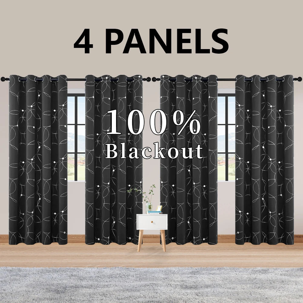 Four Panel Blackout Curtains Grommet Thermal Insulated