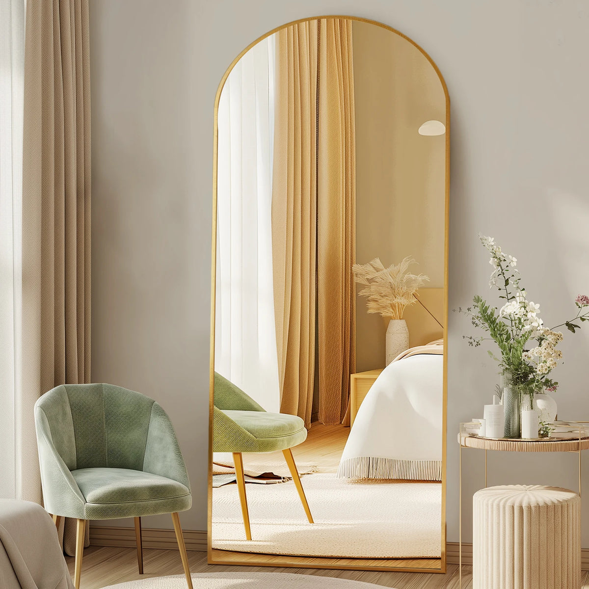 MCQ Rectangle Arched Full Length Mirror with Stand Full Body Wall Mounted Aluminum Alloy Frame Mirror Modern Wall Mount Vanity Mirror for Home 