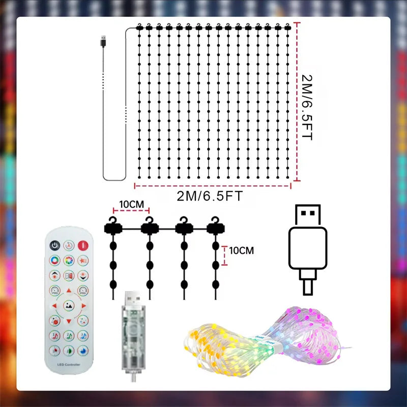RGBIC Smart Curtain Lights LED String Lights APP Control Music Sync DIY Patterns Timer for Christmas Window Party Decor