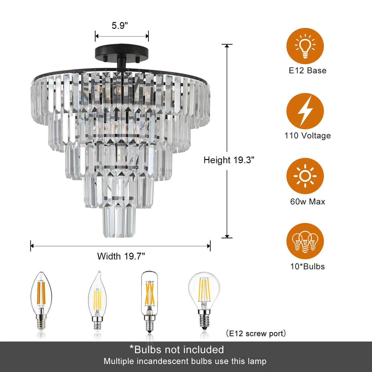 Zhikea 10 Light Crystal Flush Mount Ceiling Light Fixture