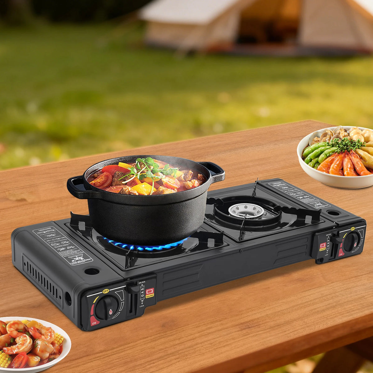Dual Burner Portable Camping Stove With Storage Case