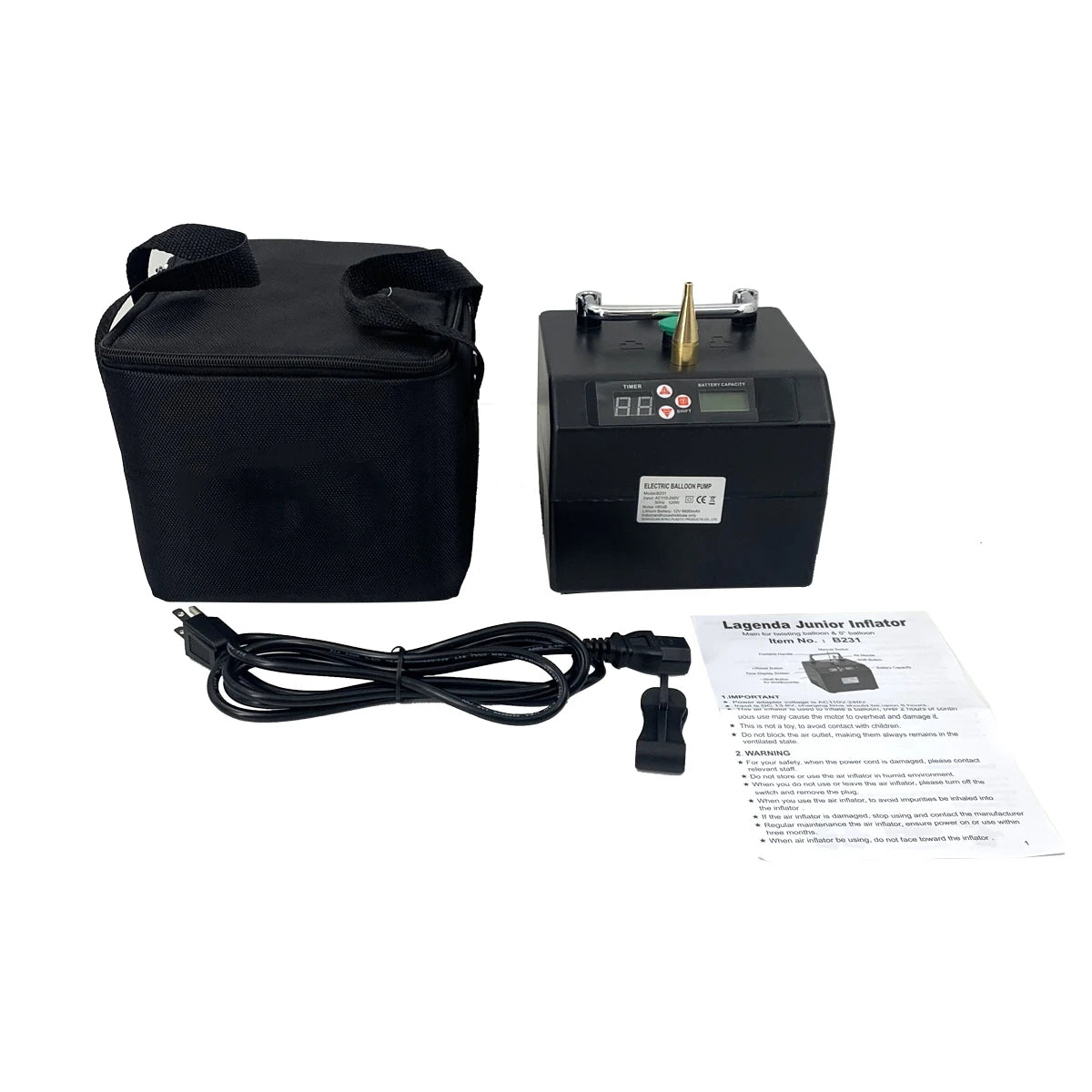 120W Electric Balloon Pump 110V-240V Balloon Inflator Copper Nozzle Air Blower with Battery Digital Timer and Counter for Party