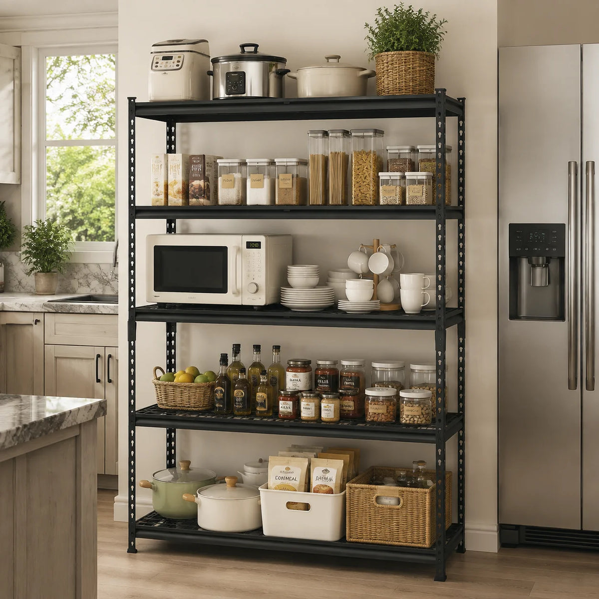 2500LBS 48“ Heavy Duty Storage Shelving Unit 5 Tier Adjustable Metal Garage Shelf Steel Storage Rack Organizer for Workshop Kitchen Pantry Basement Warehouse