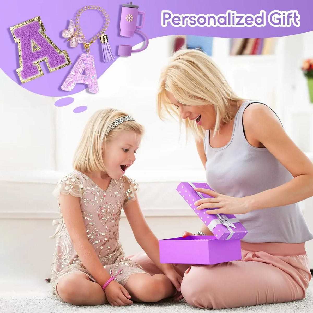 8PCS Accessories Set for Cup Purple 30oz 40oz tumbler Silicone Straw Topper Cover Cap Boot Handle Charm Initials Sticker