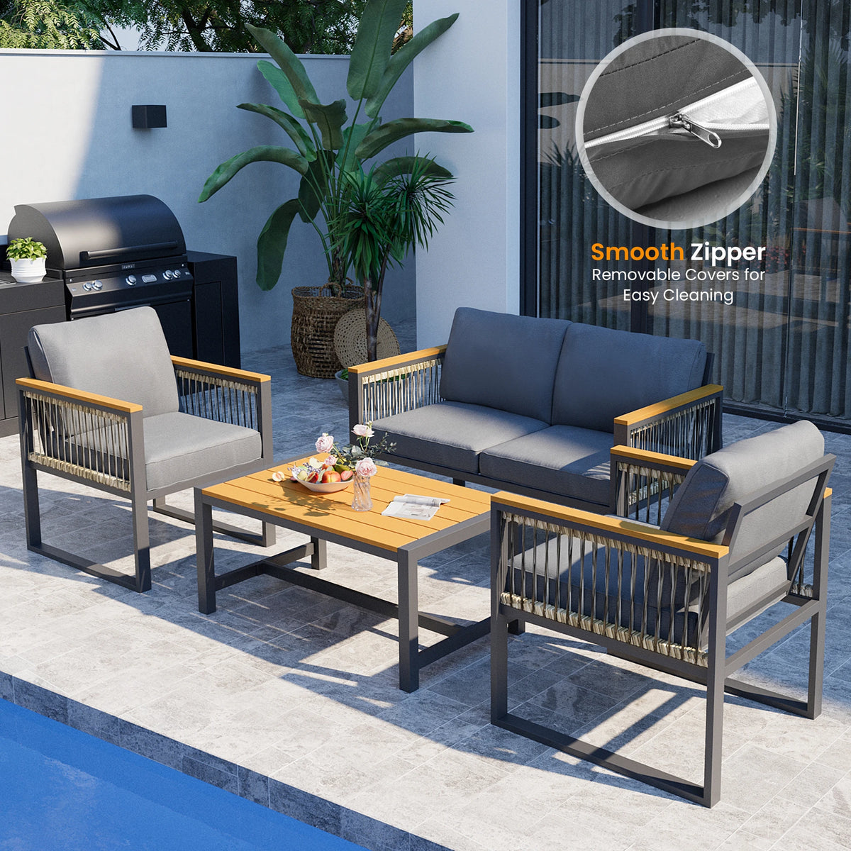 All Weather Plastic Wood Outdoor Patio Furniture Set