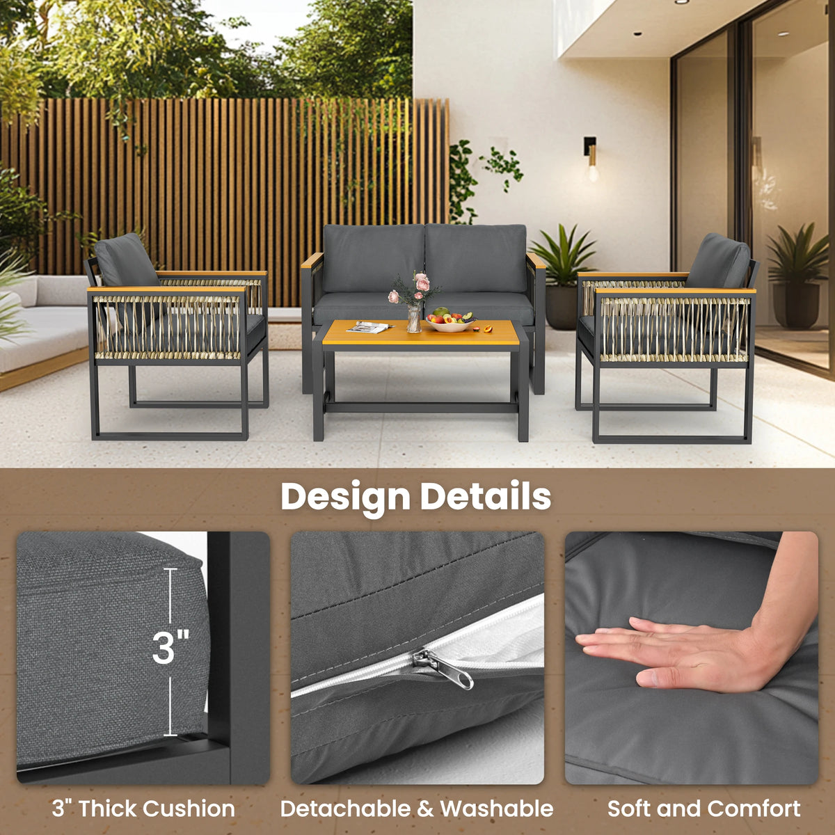 All Weather Plastic Wood Outdoor Patio Furniture Set