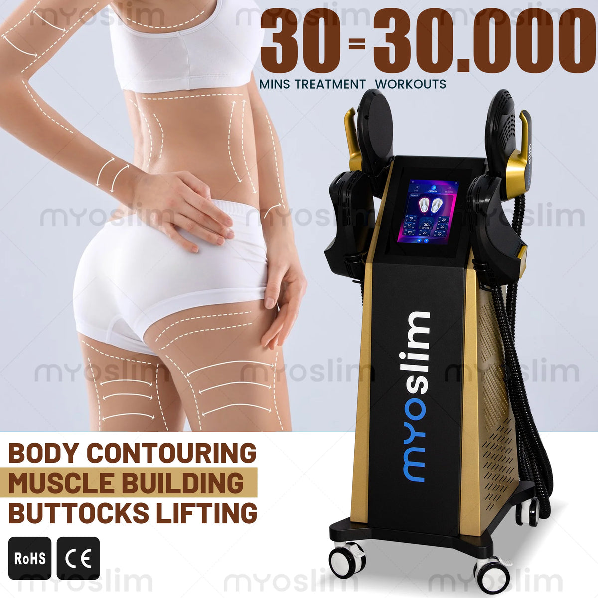 EMS Body Sculpting MYOslim Machine 6500W Sculpt Muscle Stimulation Abdominal Lift Hips Pad Fat Slimming Weight Loss Equipment