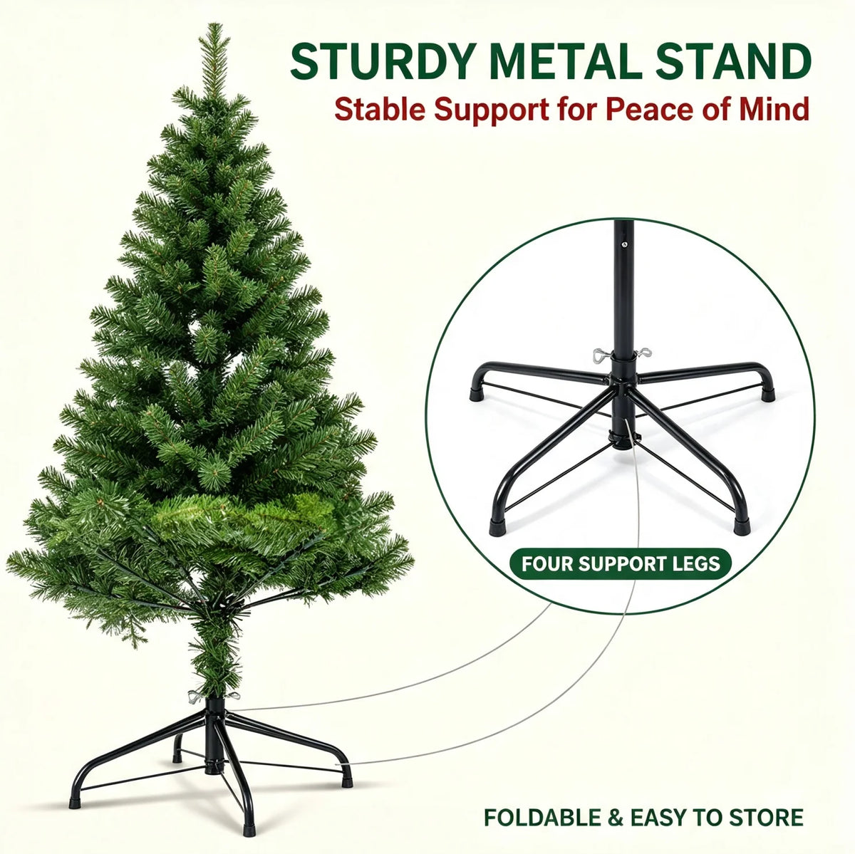 7ft Artificial Christmas Tree with Pine Cones & Red Berries, Hinged Fireproof PVC Xmas Tree with Metal Stand for Home Holiday Party Decor