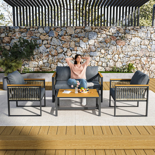 All Weather Plastic Wood Outdoor Patio Furniture Set
