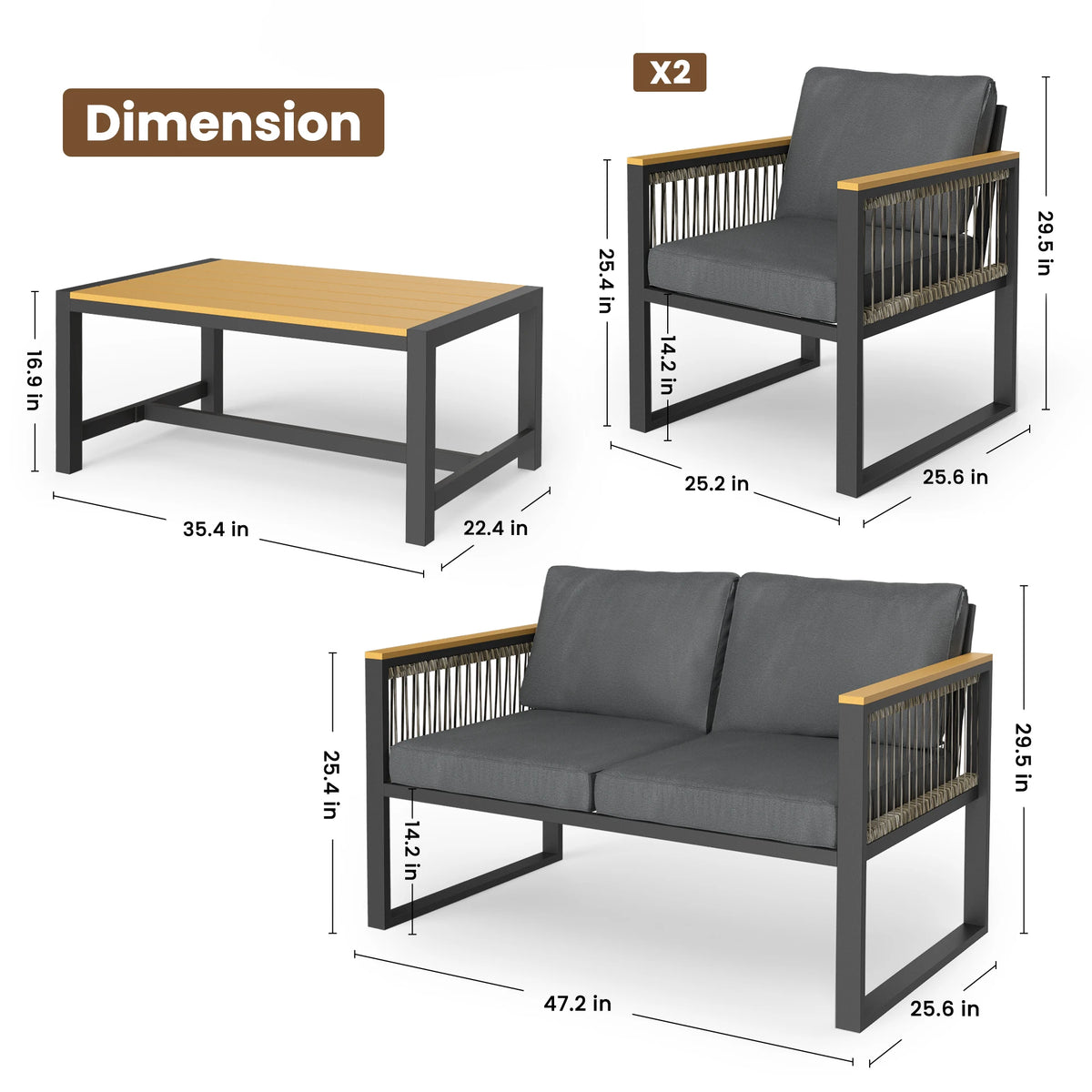 All Weather Plastic Wood Outdoor Patio Furniture Set
