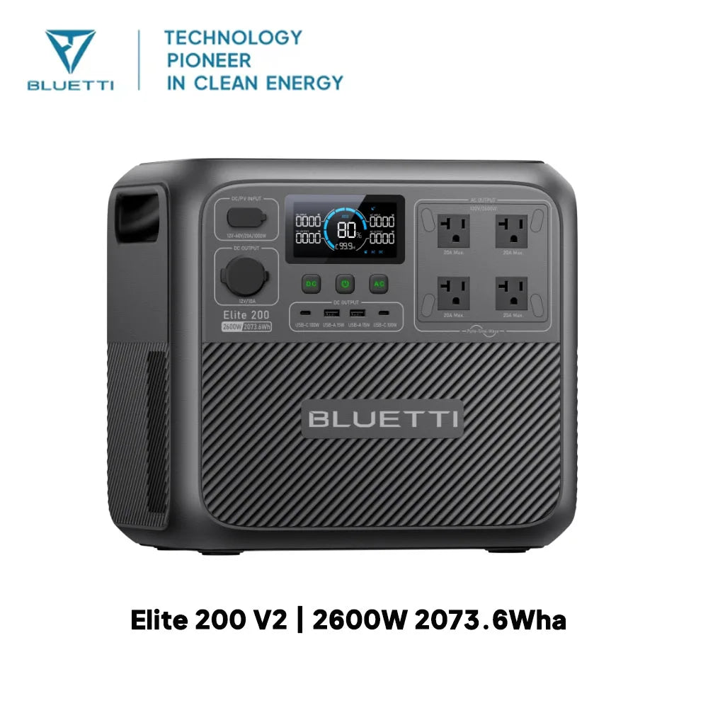BLUETTI Elite 200 V2 2600W 2073.6Wh Large Capacity Solar Ready Power Station Multi Port Pure Sine Wave Battery Pack for RV Overlanding Van Life Camping Outdoor Construction Travel
