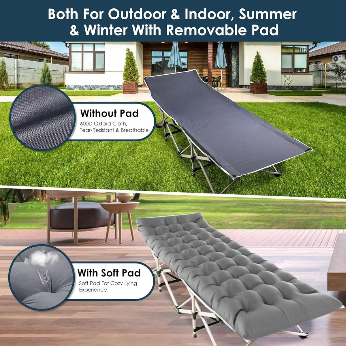 Foldable Metal Garden Lounge Chair With Pearl Foam Mattress
