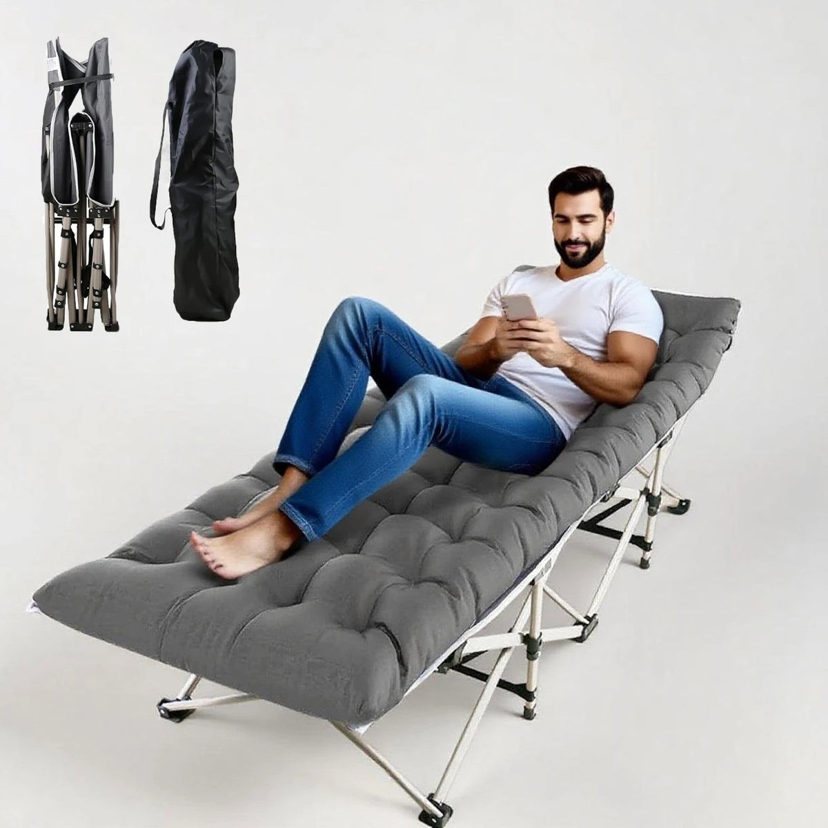Foldable Metal Garden Lounge Chair With Pearl Foam Mattress