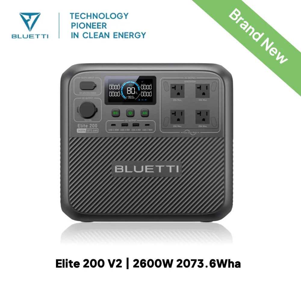 BLUETTI Elite 200 V2 2600W 2073.6Wh Large Capacity Solar Ready Power Station Multi Port Pure Sine Wave Battery Pack for RV Overlanding Van Life Camping Outdoor Construction Travel