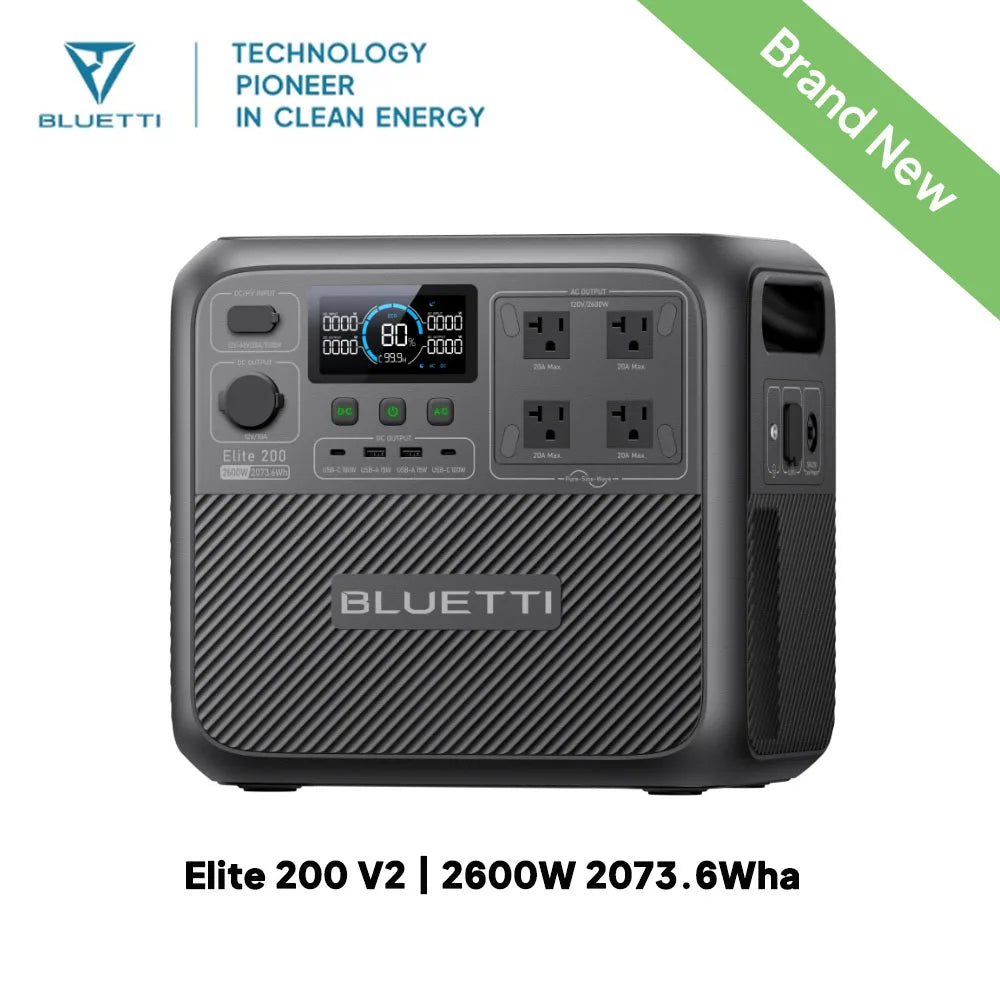 BLUETTI Elite 200 V2 2600W 2073.6Wh Large Capacity Solar Ready Power Station Multi Port Pure Sine Wave Battery Pack for RV Overlanding Van Life Camping Outdoor Construction Travel