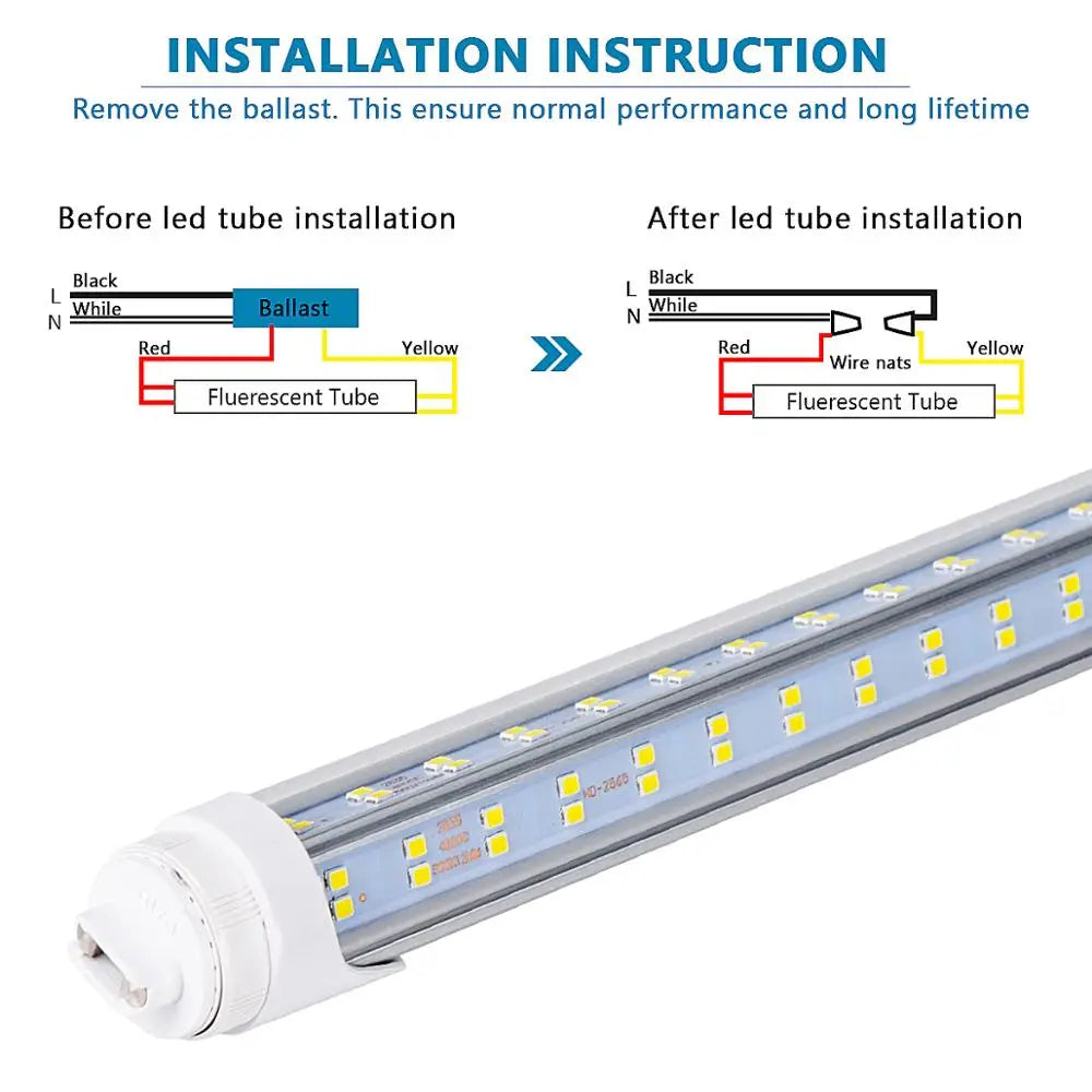 20PCS R17D/HO 8FT LED Bulb - Rotate V Shaped, 6000K Cold White 120W, 14500LM, 110W Equivalent F96T12/DW/HO, Clear Cover