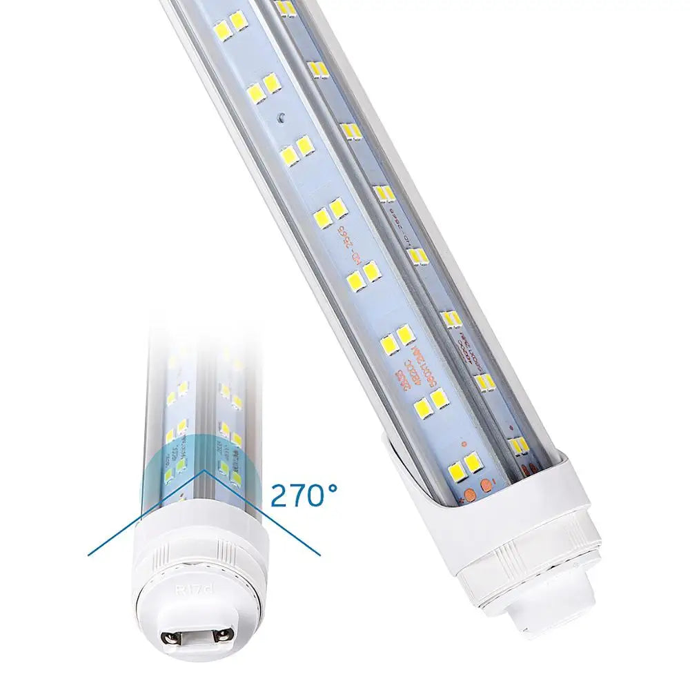 20PCS R17D/HO 8FT LED Bulb - Rotate V Shaped, 6000K Cold White 120W, 14500LM, 110W Equivalent F96T12/DW/HO, Clear Cover