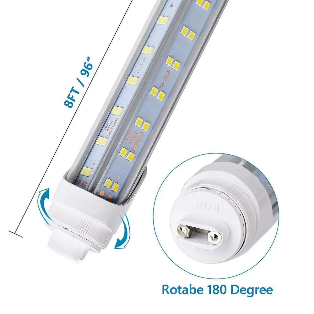 20PCS R17D/HO 8FT LED Bulb - Rotate V Shaped, 6000K Cold White 120W, 14500LM, 110W Equivalent F96T12/DW/HO, Clear Cover