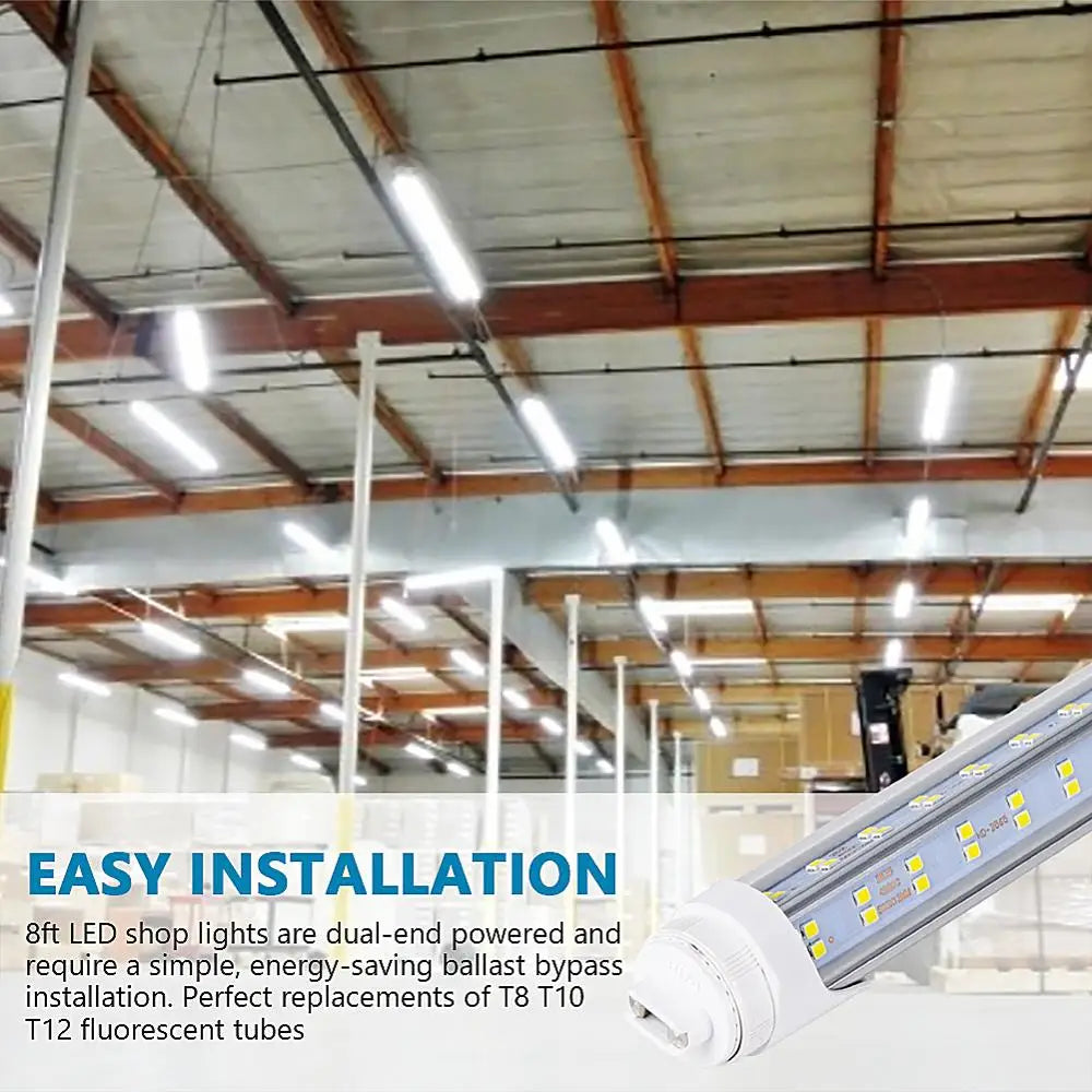 20PCS R17D/HO 8FT LED Bulb - Rotate V Shaped, 6000K Cold White 120W, 14500LM, 110W Equivalent F96T12/DW/HO, Clear Cover