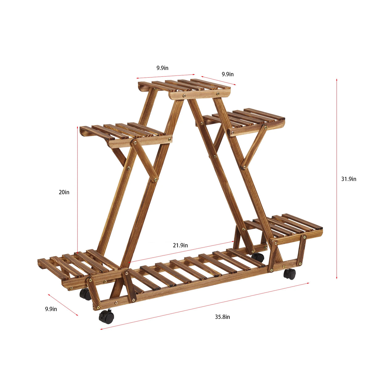 Bingopaw Six Tier Triangular Wooden Plant Shelf With Wheels
