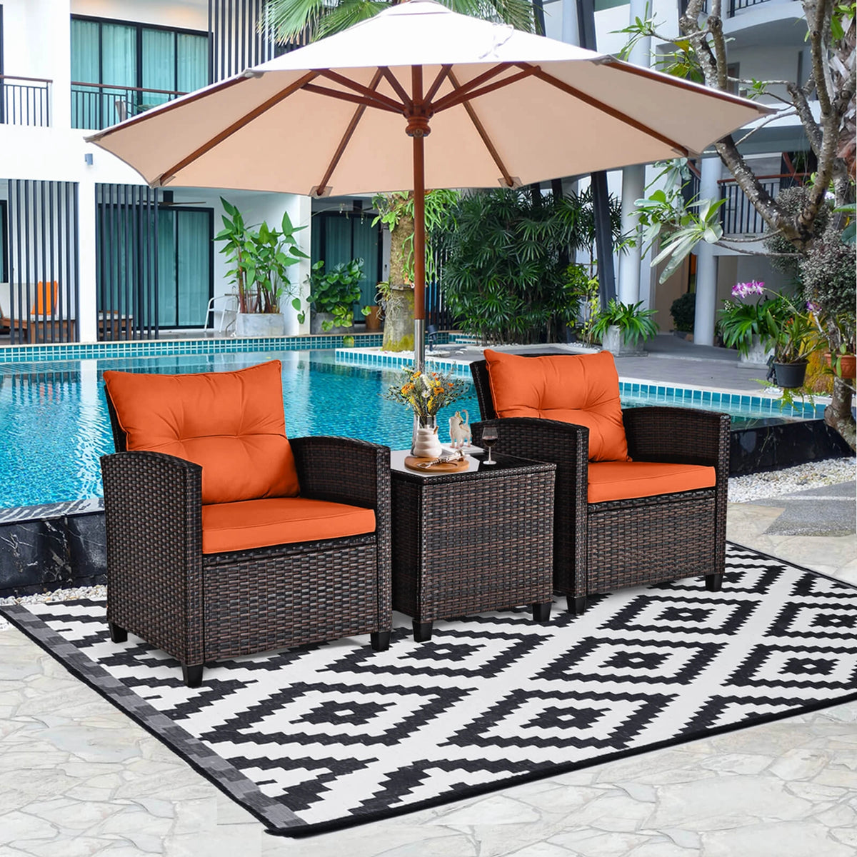 Homasis Patio Rattan Conversation Set With Cushioned Sofa