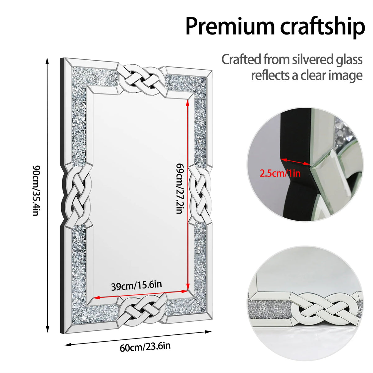 Framed Diamond Crush Wall Mirror For Home Decor