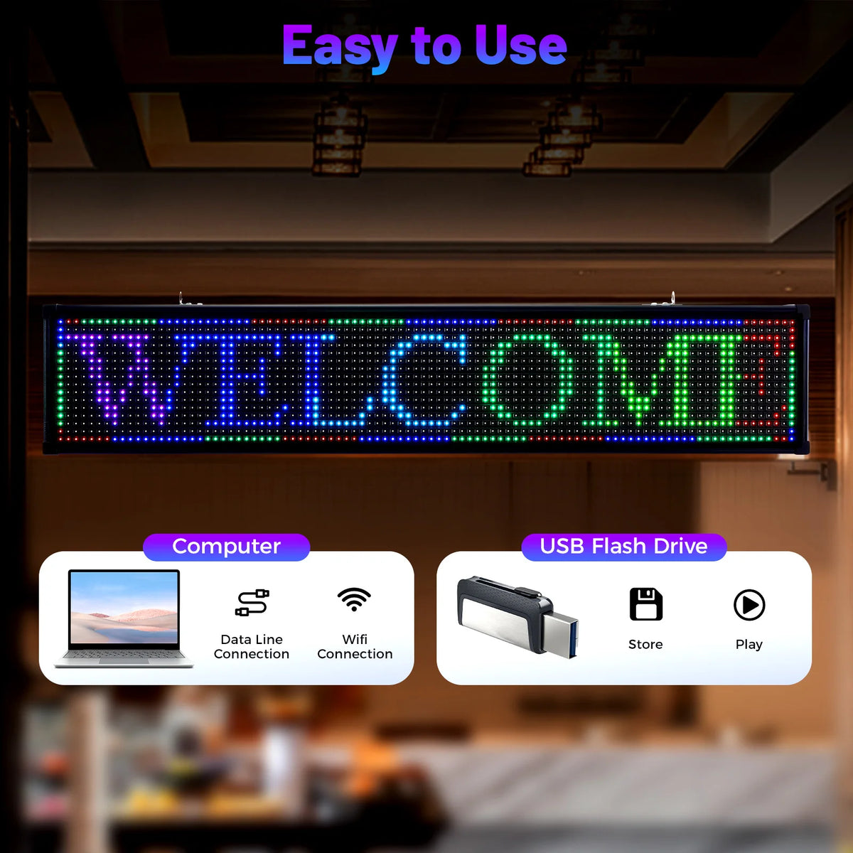 Led Scrolling Sign Board Programmable Digital Advertising Display 7 Color Modes For Commercial Advertising