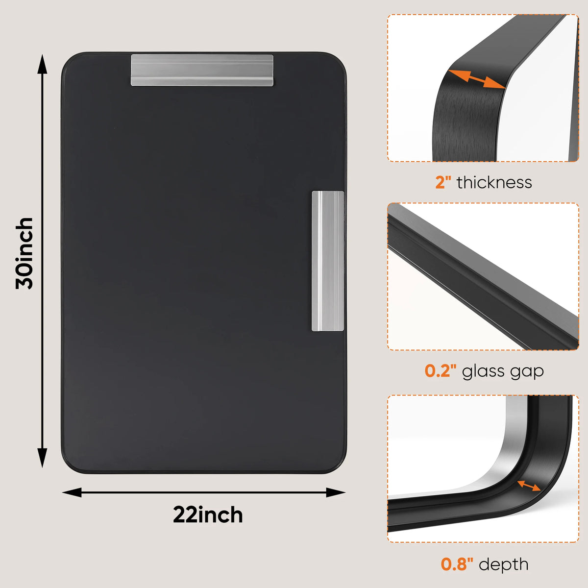 JHK Matte Metal Framed Bathroom Mirror