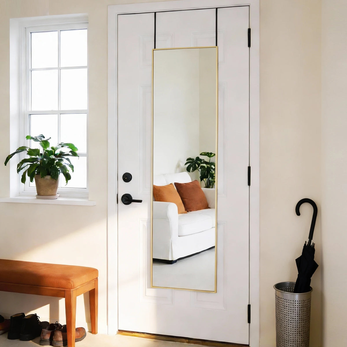MCQ 47x14 Inches Full Length Mirror Door Hanging Arched Full Body Wall Mounted Aluminum Alloy Frame Mirror Modern Wall Mount Vanity Mirror for Home ﻿