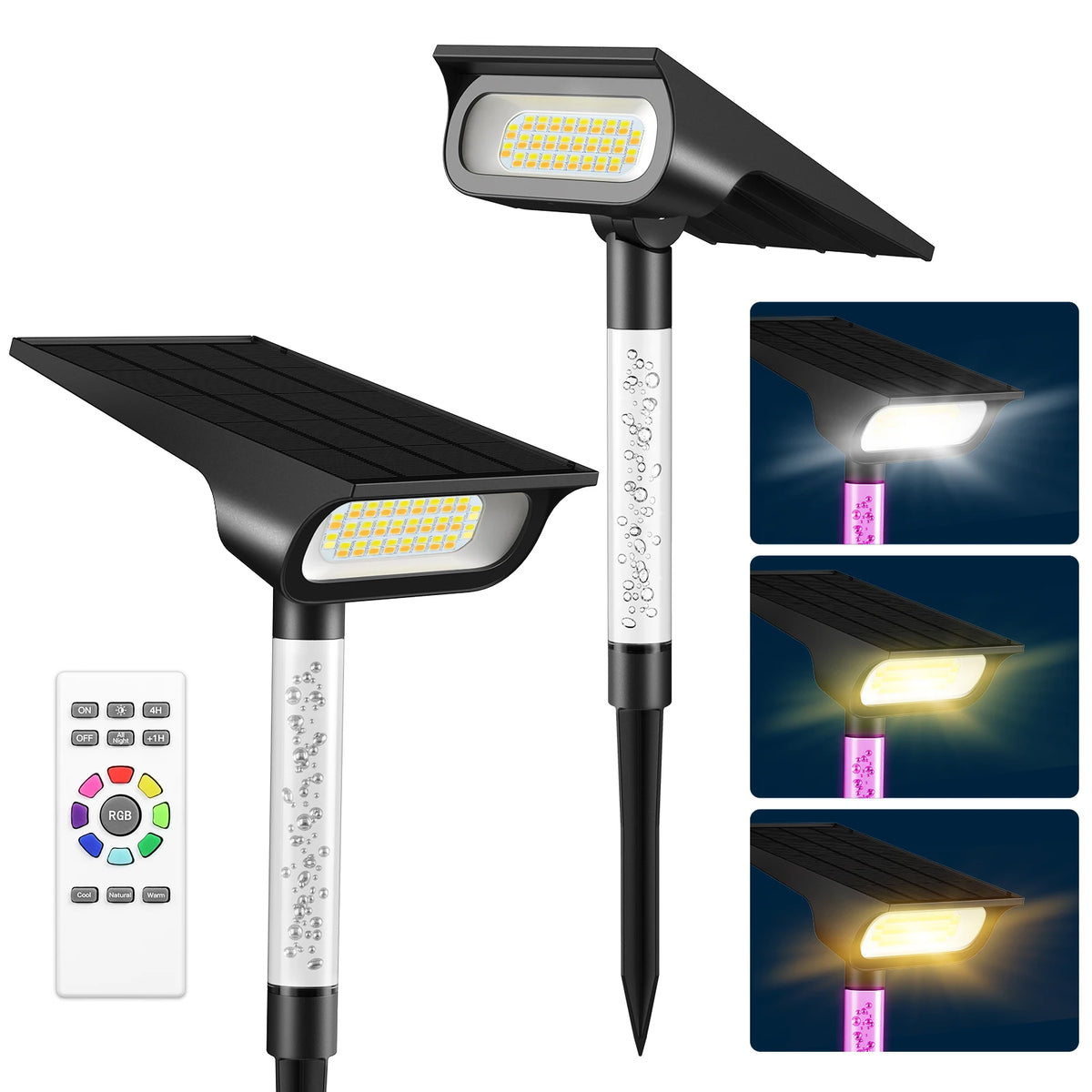 intelamp Long Battery Life 4000mah 2 Pack Outdoor Solar Spotlights 3 Color Modes Lawn Tree Light For Landscape Pathway Patio