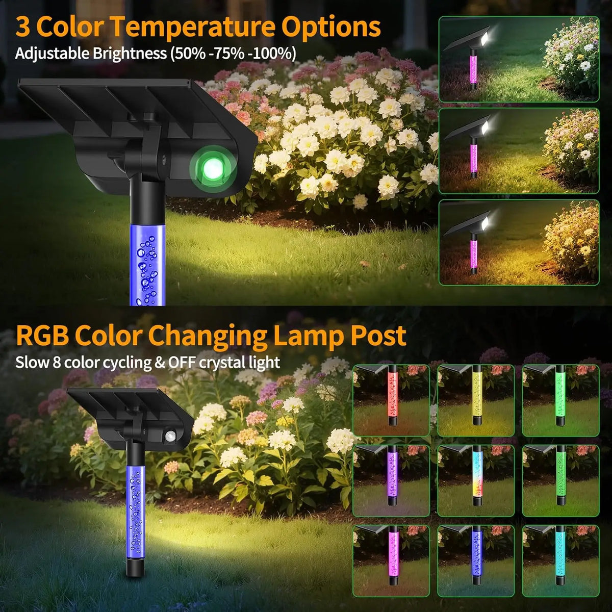 intelamp Long Battery Life 4000mah 2 Pack Outdoor Solar Spotlights 3 Color Modes Lawn Tree Light For Landscape Pathway Patio