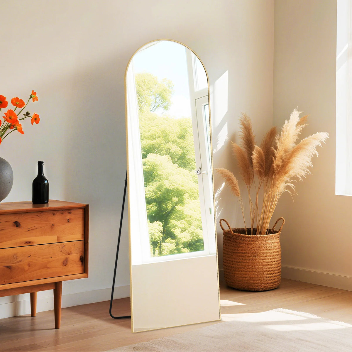 JHK Full Length Mirror with Stand Tempered Glass Aluminum Frame Hanging or Leaning Full Body Floor Mirror Standing or Wall Mount Modern Home Decor
