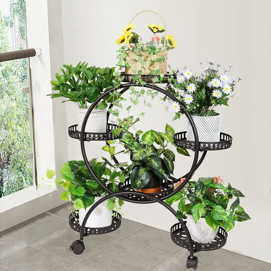 Rolling Metal Plant Stand With Multi Tier Display Shelves
