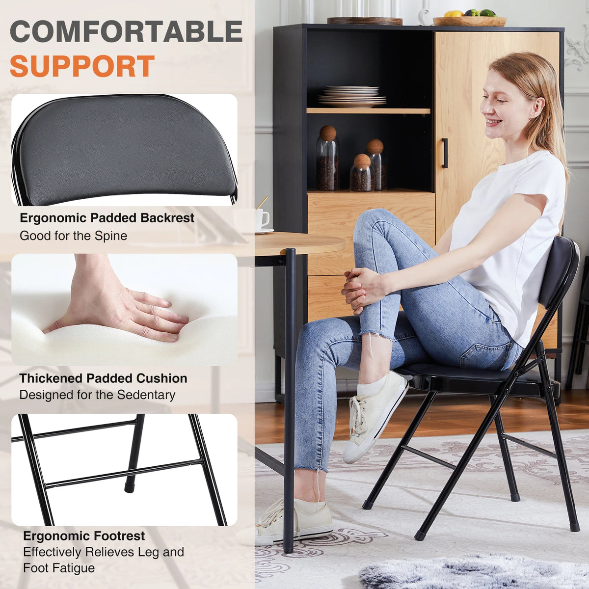 JHK Padded Folding Dining Chair With Metal Frame