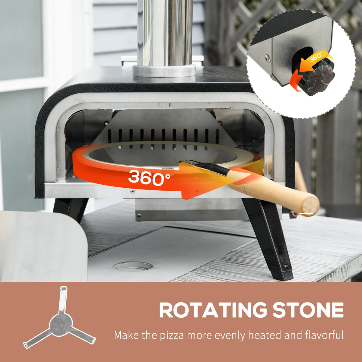 Outdoor Pizza Oven with Rotating Stone, 12" Wood Fired Pizza Maker