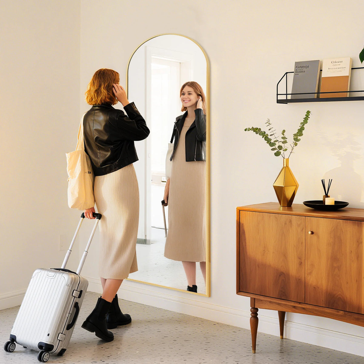 JHK Full Length Mirror with Stand Tempered Glass Aluminum Frame Hanging or Leaning Full Body Floor Mirror Standing or Wall Mount Modern Home Decor