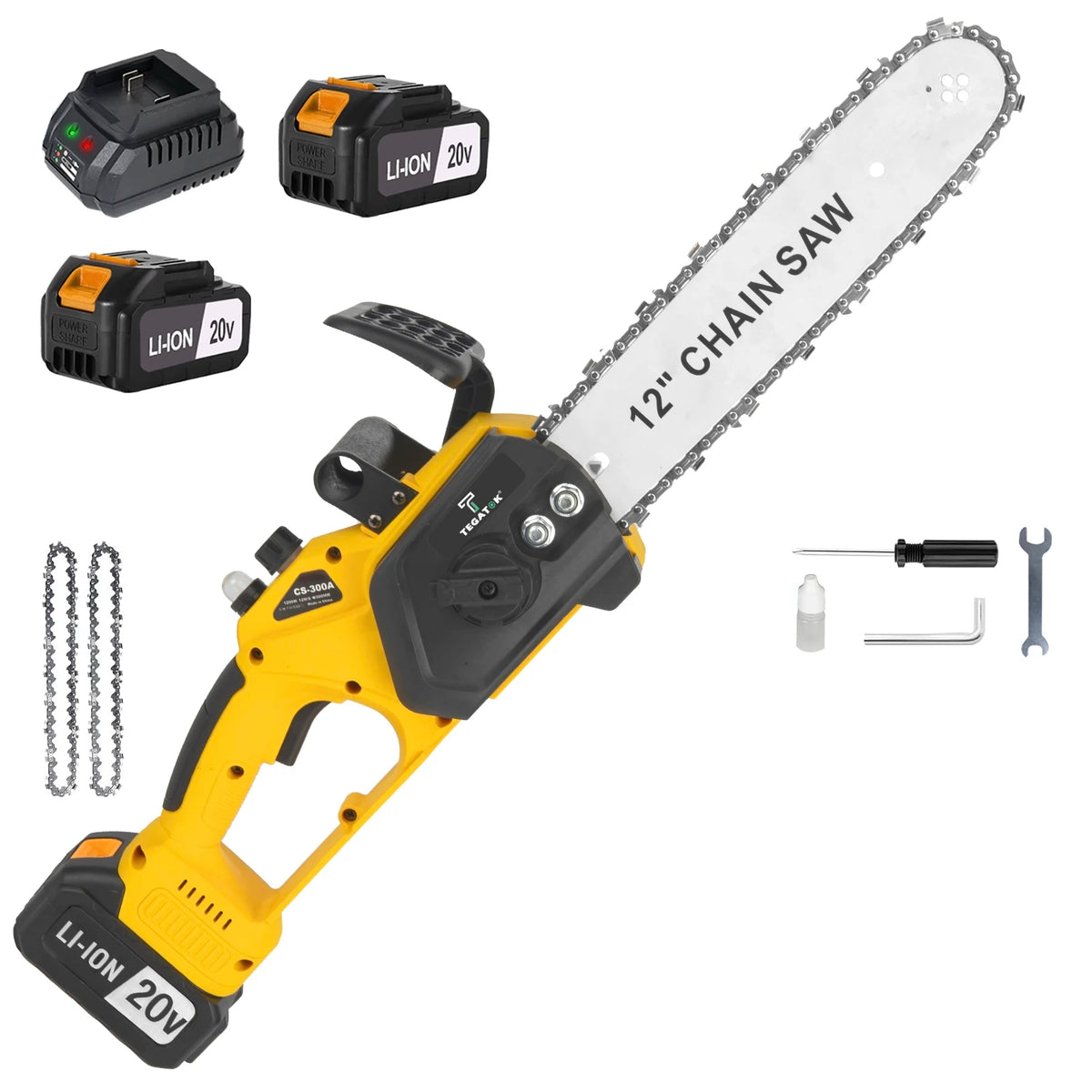 Tegatok 20V Brushless Chainsaw with Two Batteries