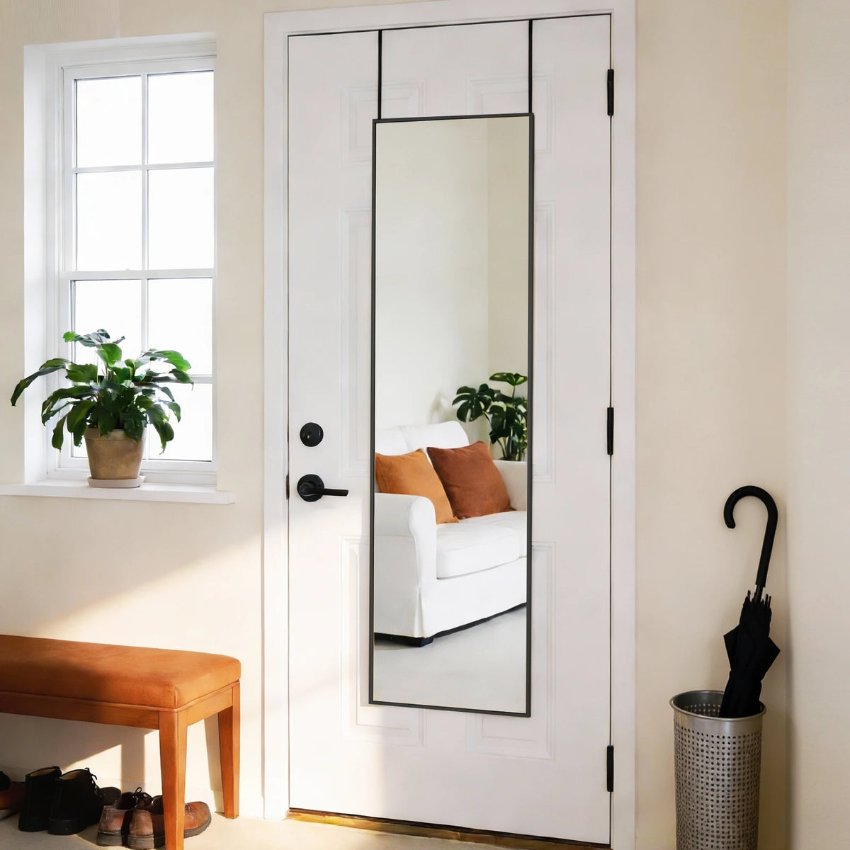 MCQ 47x14 Inches Full Length Mirror Door Hanging Arched Full Body Wall Mounted Aluminum Alloy Frame Mirror Modern Wall Mount Vanity Mirror for Home ﻿