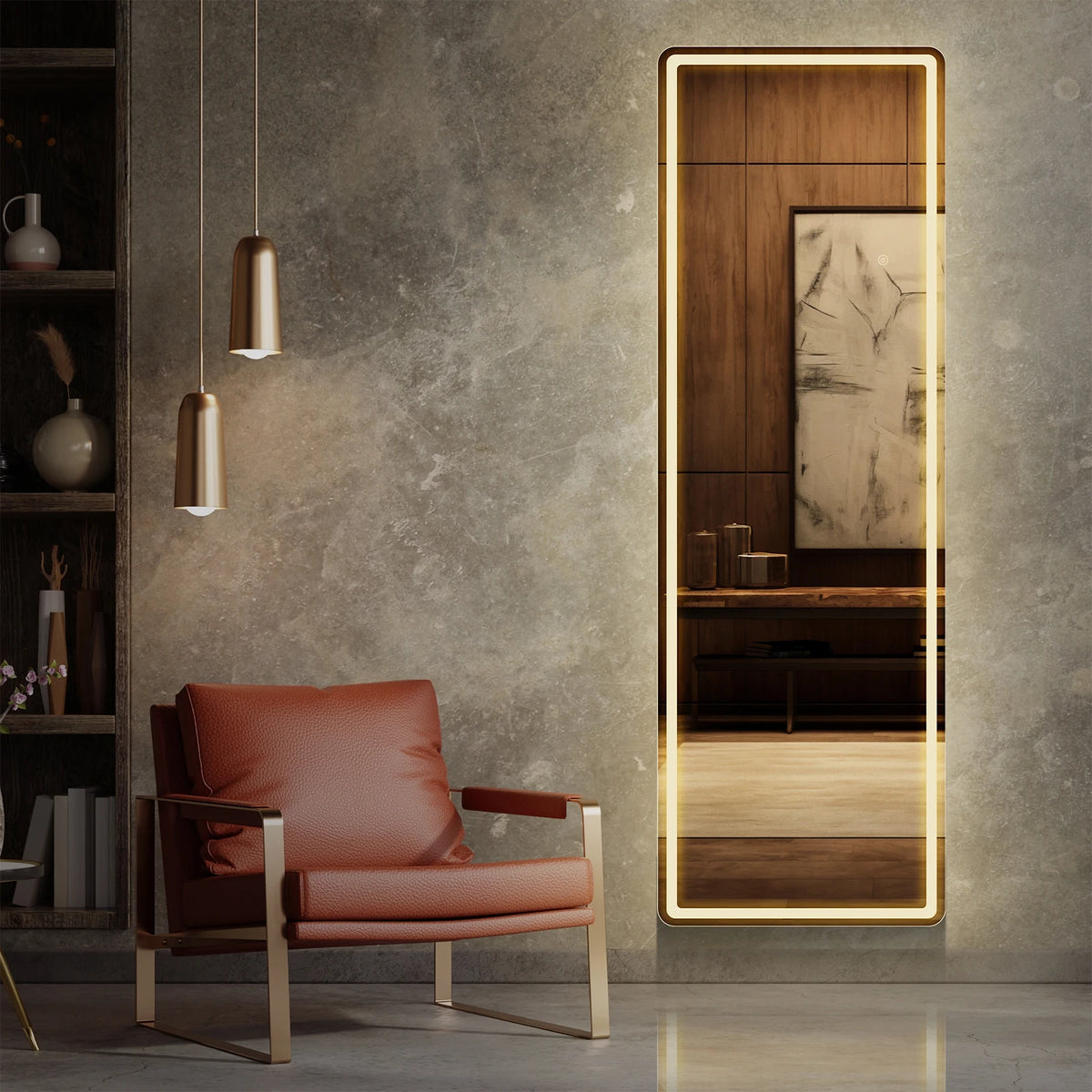 MCQ 64x21 Inch Led Rectangle Full Length Mirror with Stand Full Body Wall Mounted Aluminum Alloy Frame Mirror Modern Wall Mount Vanity Mirror for Home