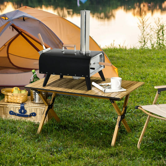 Outdoor Pizza Oven with Rotating Stone, 12" Wood Fired Pizza Maker