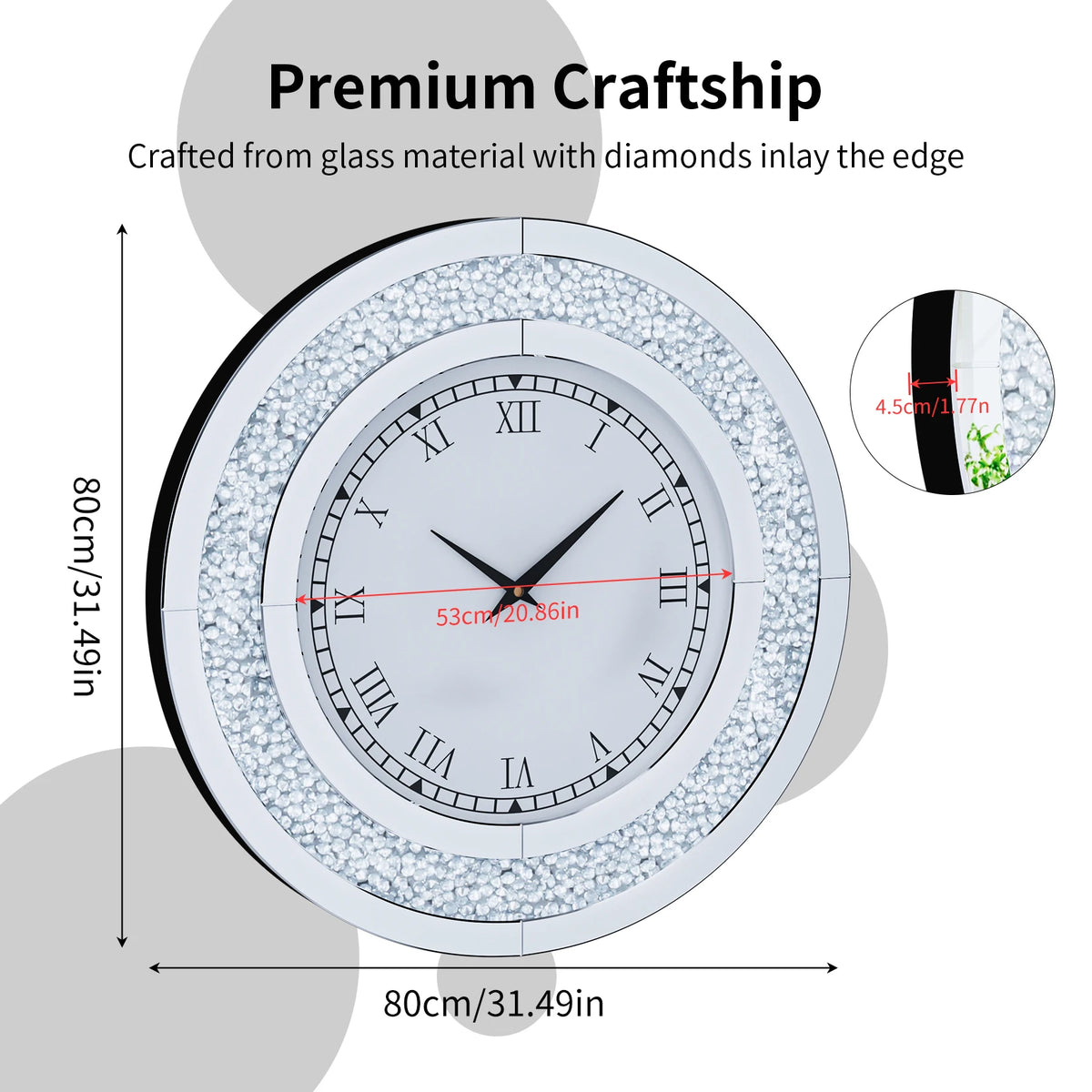 Decorative Mirror Wall Clock With Alarm And Mute Speaker