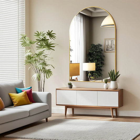 JHK Arched Metal Framed Wall Mirror Modern Home Decor