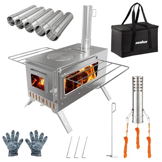 Portable Hot Tent Stove With Stainless Steel Chimney Set