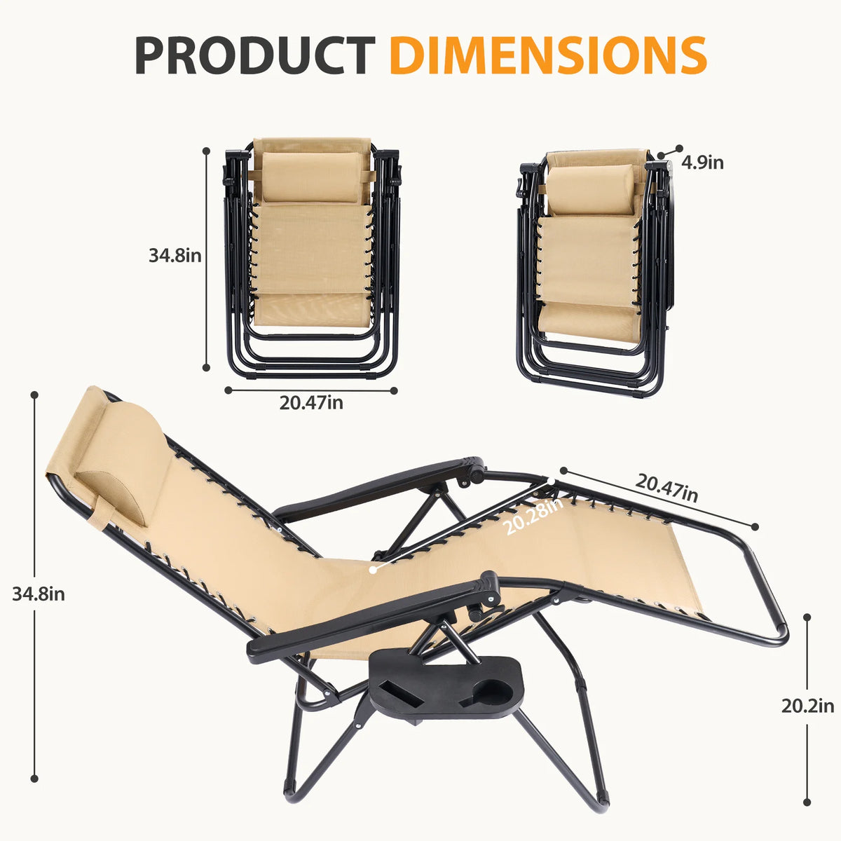 JHK Zero Gravity Outdoor Recliner With Adjustable Pillow
