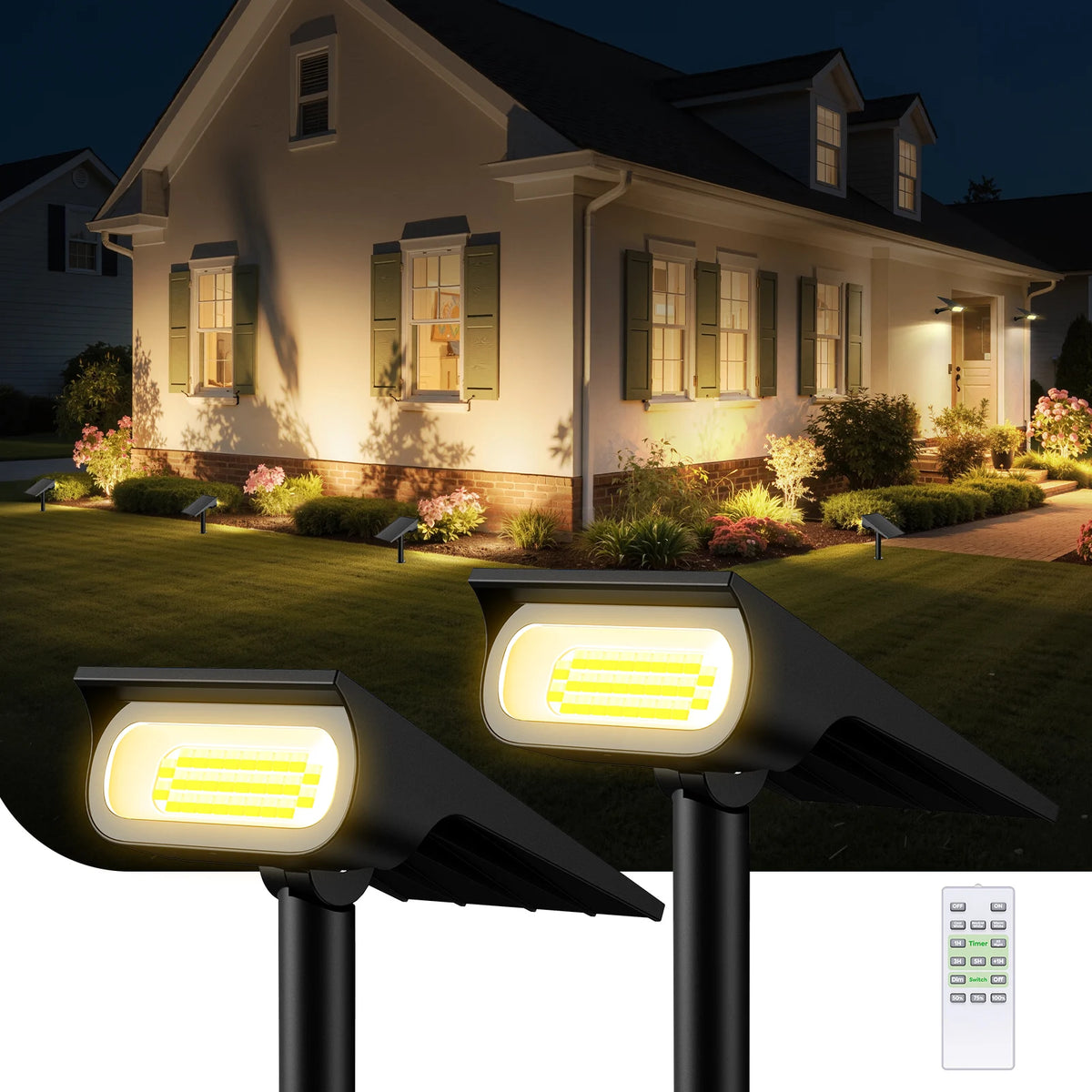 intelamp Long Battery Life 4000mah 2 Pack Outdoor Solar Spotlights 3 Color Modes Lawn Tree Light For Landscape Pathway Patio