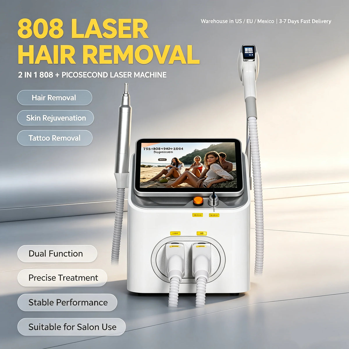 FAC 5000W 2 IN 1 Professional 4 Wave 808 Diode Laser Permanent Painless Hair Removal Picosecond Tattoo Removal Machine