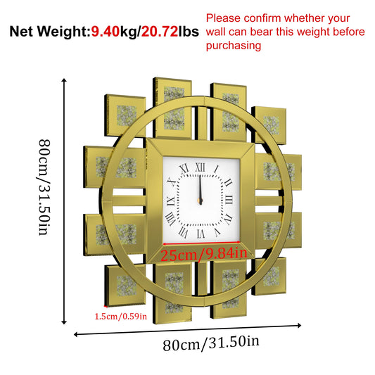 Mirrored Crush Diamond Wall Clock With Roman Numerals