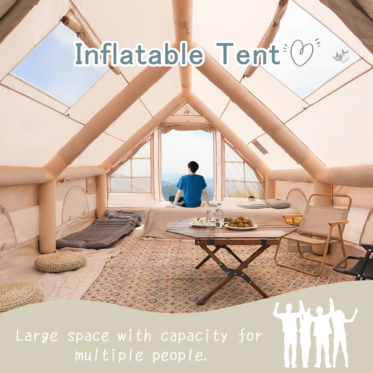PAKICETUS Inflatable Camping Tent With Skylight and Air Pump